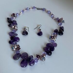 💕3/20$ NWOT Purple Bead and Stone Necklace and Earring Set